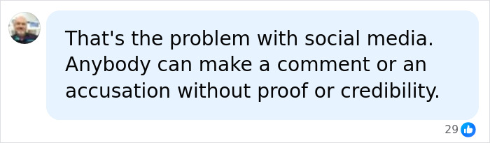 Comment bubble with a statement on social media accusations without proof or credibility in a digital conversation. Comment bubble with a statement on social media accusations without proof or credibility in a digital conversation.