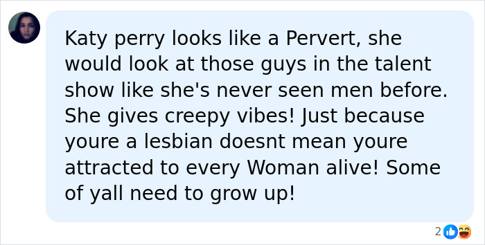 Comment criticizing Katy Perry's behavior, mentioning creepy vibes and referencing misconduct accusations and former club manager's revelations. Comment criticizing Katy Perry's behavior, mentioning creepy vibes and referencing misconduct accusations and former club manager's revelations.