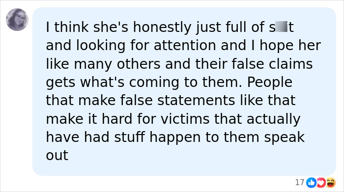 Text message criticizing false claims about misconduct, highlighting the impact on victims and calling for accountability. Text message criticizing false claims about misconduct, highlighting the impact on victims and calling for accountability.