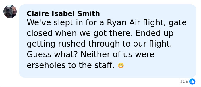 Screenshot of a social media comment about a health and wellness girly&rsquo;s experience and reaction to an airline delay.