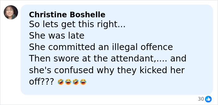 Screenshot of a Facebook comment criticizing a health and wellness girly after a brutal wake-up call involving an airline incident.