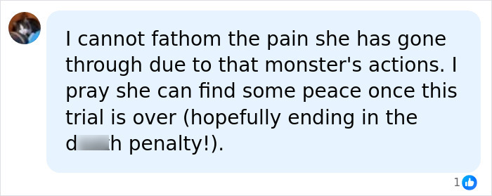 Comment expressing sympathy for Athena Strand&rsquo;s mom and mentioning the court trial and hoped d***h penalty outcome.
