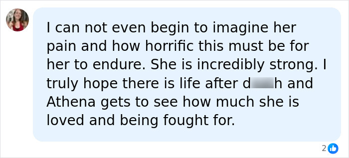 Comment expressing sympathy for Athena Strand&rsquo;s mom, highlighting her strength and dedication through court dates.