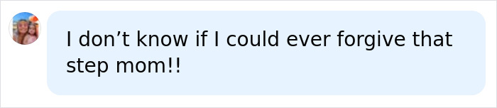 Text message conversation showing a person expressing doubt about forgiving a step mom in a heartfelt exchange.