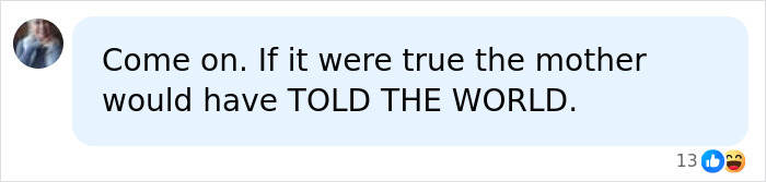 Facebook comment expressing disbelief about the secret granddaughter story involving Cher and her son&rsquo;s past romance.