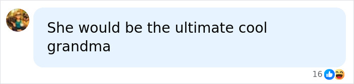 Text message conversation showing a comment about a granddaughter being the ultimate cool grandma, relating to Cher discovering secret granddaughter.