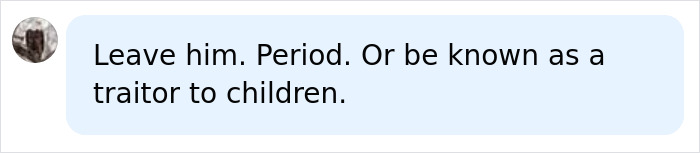 Comment saying leave him or be known as a traitor to children, relating to Melissa Gilbert on Timothy Busfield&rsquo;s arrest allegations.