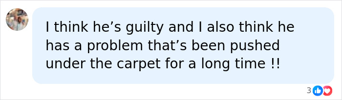 Comment expressing opinion on Timothy Busfield&rsquo;s arrest and related allegations, shown in a social media message bubble.