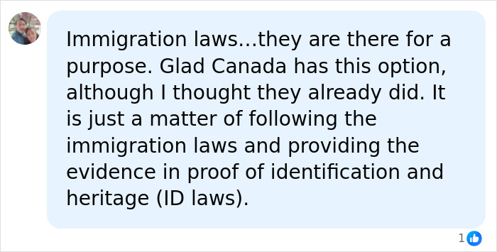 A user comment supports new Canadian citizenship laws. The comment discusses immigration laws and identification requirements for citizenship.