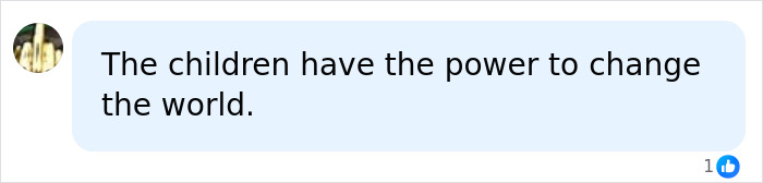 Comment bubble with text discussing the power of children to change the world amid teens&rsquo; revolt over Erika Kirk&rsquo;s school visit.