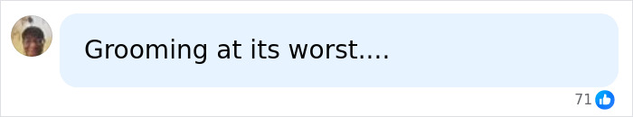 Screenshot of a social media comment calling Erika Kirk&rsquo;s high school visit grooming at its worst during teens&rsquo; revolt discussion.