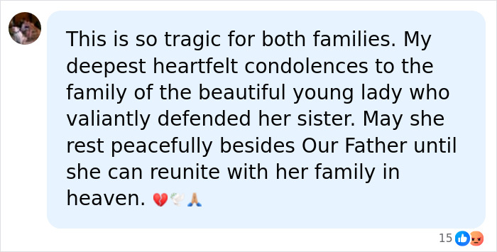 Social media comment expressing condolences after 12-year-old school bully incident with tragic consequences.