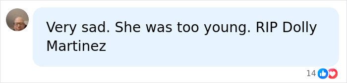 Comment expressing sadness over the passing of My 600-Lb. Life star Dolly Martinez at a young age.