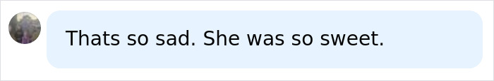Comment saying Thats so sad, she was so sweet in a light blue speech bubble on a messaging app screen.