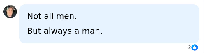 A message bubble displays Not all men. But always a man. This quote reflects on the Amish Healer arrested on disturbing charges.