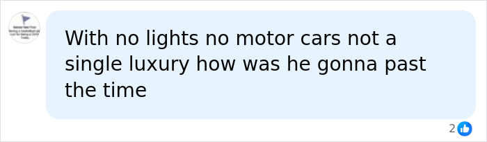 A message bubble states: With no lights no motor cars not a single luxury how was he gonna past the time, concerning an Amish Healer.