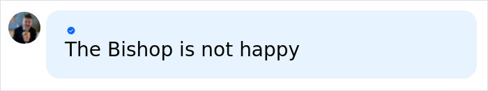 A chat bubble with a checkmark reads The Bishop is not happy, related to the Amish Healer case.