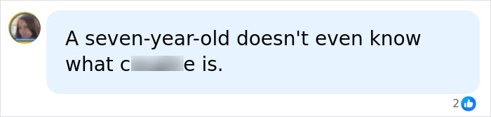 A message bubble states, A seven-year-old doesn't even know what c--e is. This relates to the Athena Strand case.