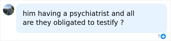 A text message bubble asks if a psychiatrist is obligated to testify, relevant to the FedEx driver case.