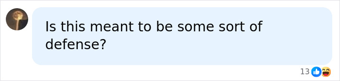 A social media comment asking, Is this meant to be some sort of defense?, relating to the FedEx driver case.