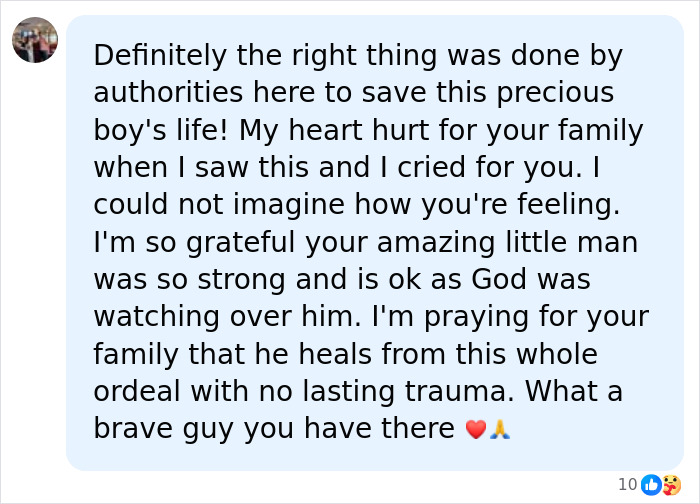 Comment expressing relief and gratitude after police fatally stop woman attacking toddler with knife at Walmart.