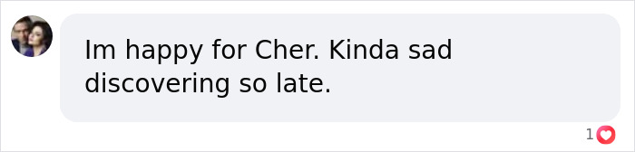 Comment expressing mixed feelings about Cher discovering a secret granddaughter from her son's past romance.