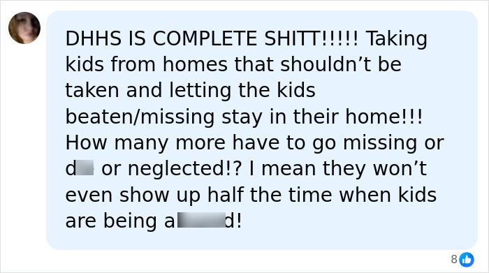 Comment expressing anger about DHHS failing to protect children and warnings of kids going missing in rural Maine.