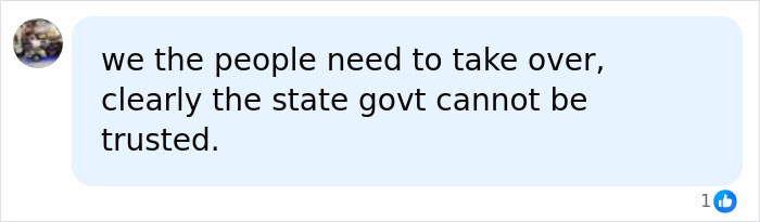 Comment bubble showing text about mistrust in state government, related to 13-year-old vanishing in rural Maine yurt case.