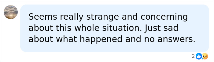 Comment bubble with text expressing concern about a strange and sad situation involving a missing 13-year-old in rural Maine.