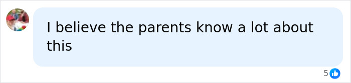 Screenshot of a social media comment stating belief that the parents know a lot about the 13-year-old vanishing case.