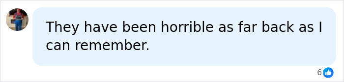 Comment on social media expressing frustration, mentioning horrible experiences and long-lasting effects.