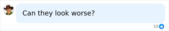 Comment on social media questioning the appearance, expressing Can they look worse with a like count of 10.