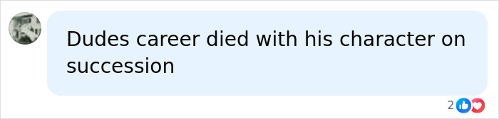 Comment on social media criticizing a public figure, referencing career and character on Succession.