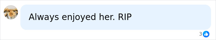 Comment bubble reading Always enjoyed her. RIP with a small dog profile icon beside it on a social media interface discussing Catherine O’Hara’s passing. Comment bubble reading Always enjoyed her. RIP with a small dog profile icon beside it on a social media interface discussing Catherine O’Hara’s passing.