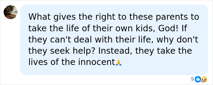 A Facebook comment asking why parents take children's lives, referencing the troubling past of a dad who ended his son's life.