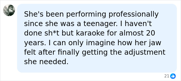 Comment about jaw release therapy and emotional response, reflecting personal experience with jaw adjustment benefits.