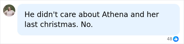 A social media comment from a user profile picture, stating a FedEx driver didn't care about Athena Strand.