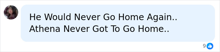 A text message bubble says, "He Would Never Go Home Again.. Athena Never Got To Go Home.." relating to the FedEx driver.
