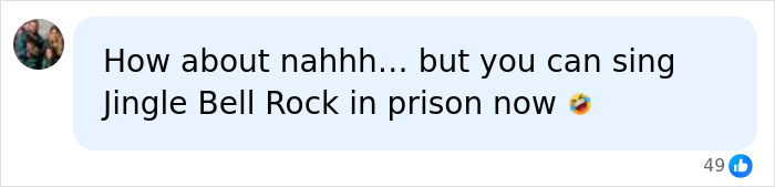 A text bubble from a FedEx Driver in an interview, saying, "How about nahhh... but you can sing Jingle Bell Rock in prison now."