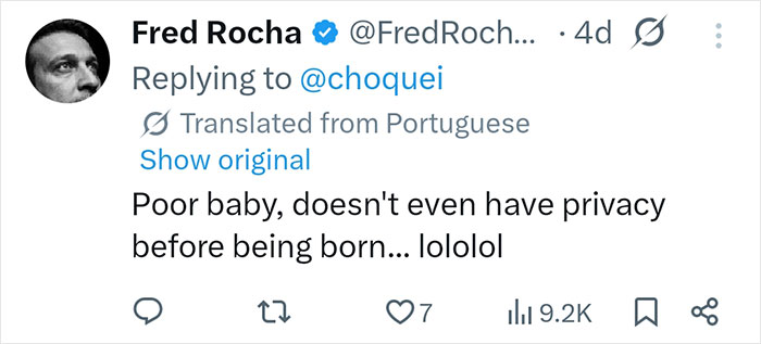 Twitter reply saying poor baby has no privacy before birth in response to pregnant doctor showing baby peeing inside womb viral video.