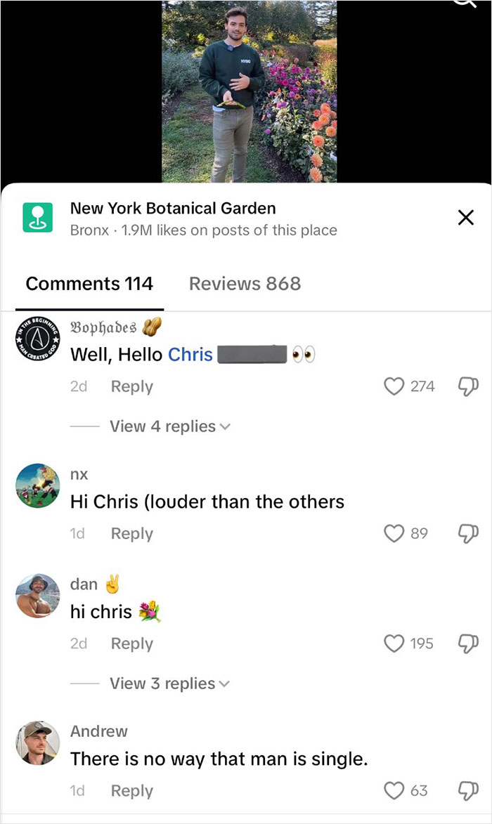 New York Botanical Garden scientist standing by flowers with fans commenting on social media posts New York Botanical Garden scientist standing by flowers with fans commenting on social media posts