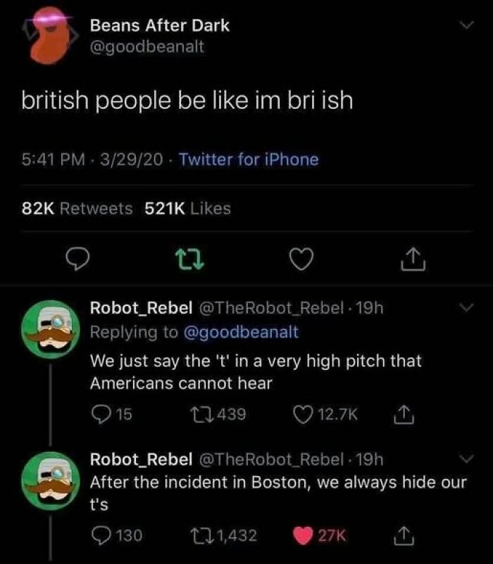 Funny tweets about British accents and hiding the letter t shared on Twitter for a good laugh.