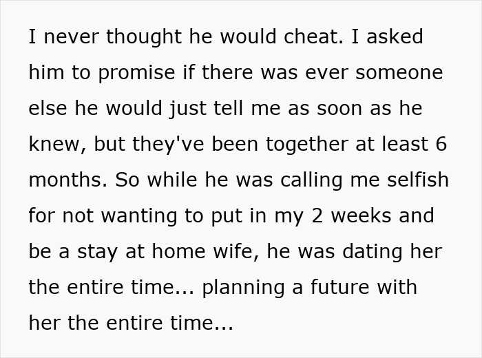 Man Calls Wife Selfish For Refusing To Become A SAHM While Cheating On Her The Entire Time Man Calls Wife Selfish For Refusing To Become A SAHM While Cheating On Her The Entire Time