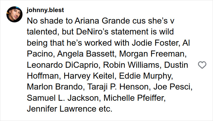 "Meio Insultuoso": Comentários de Robert De Niro sobre como trabalhar com Ariana Grande Spark Backlash