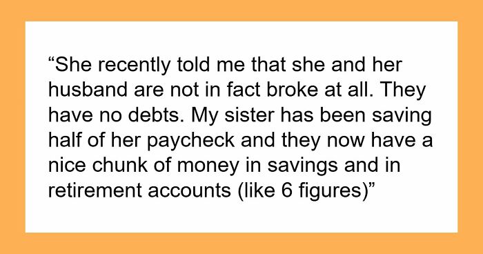 Couple Cry Poor For Years, But Expect Lavish $500 Gifts And Expenses Paid, Sis Finds Out The Truth