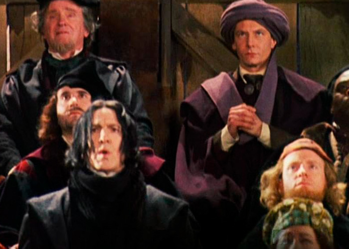 Cast members in a skit parodying Black Snape, highlighting HBO Harry Potter reboot casting controversy on SNL stage.