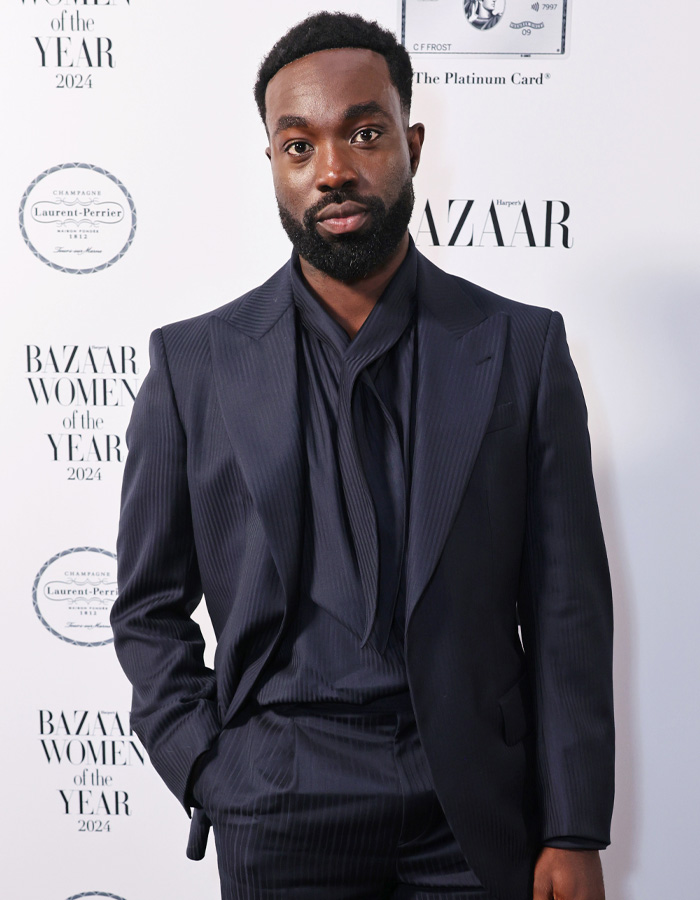 Actor attending Harper&rsquo;s Bazaar Women of the Year 2024 event, linked to SNL Black Snape skit and HBO Harry Potter reboot casting.