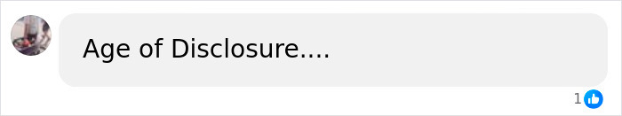 Comment bubble showing text Age of Disclosure with profile picture and a like reaction, relating to missing or deceased scientists cases.