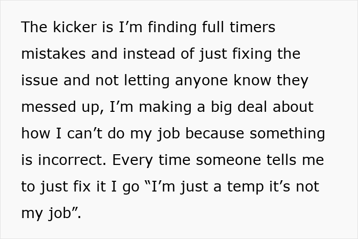 Text excerpt about management chews out worker for going the extra mile instead of thanking them, showing frustration and regret.