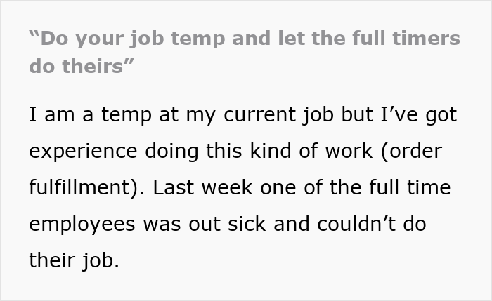 Text excerpt showing a worker sharing their experience after management chews out employee for going the extra mile instead of thanking them.